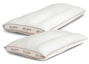 Sleep for Success back sleeper pillow is made of Damask woven stripe cover is 50% cotton 50% TENCEL Lyocell with a 400 thread count